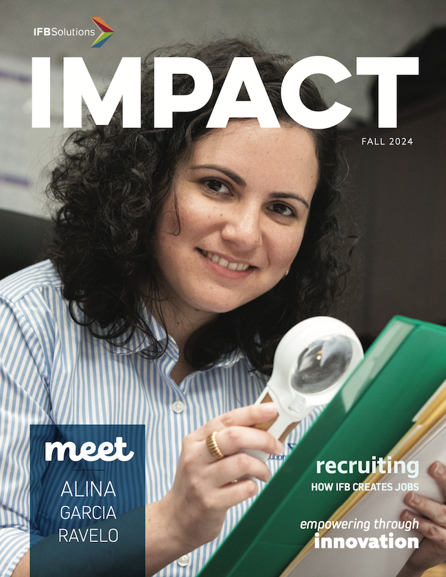 Alina Garcia Ravelo on the cover of IFB Solutions' Impact Newsletter.